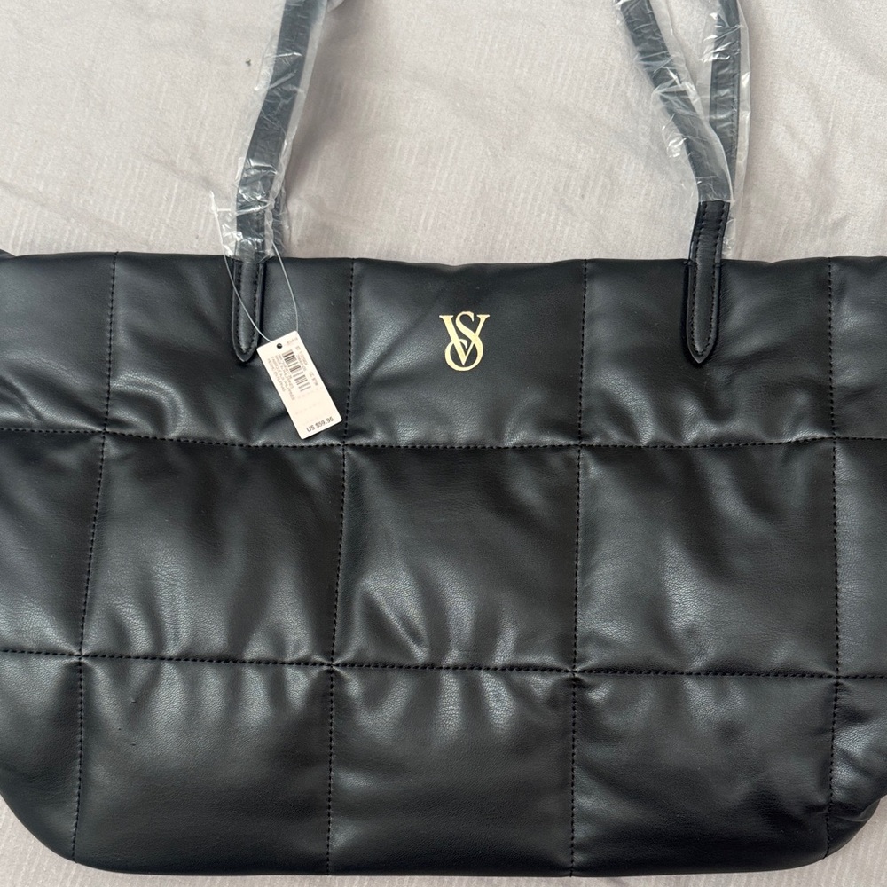 Victoria's Secret Black Quilted Tote with Gold Logo